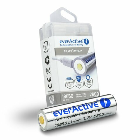 EverActive 2600mAh tölthető USB 18650 akkumulátor 